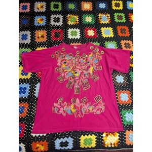 Vtg Sweet Blondie T-Shirt Women One Size Pink Gold Glitter Paint Rhinestones 80s